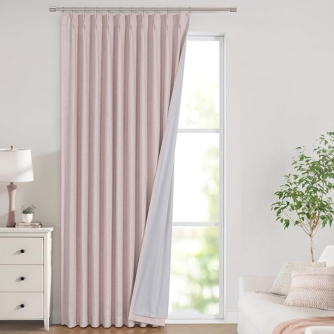 Vision Home Soft Pink Pinch Pleated Full Blackout Curtains Linen Blended Room Darkening Window Cu... | Amazon (US)