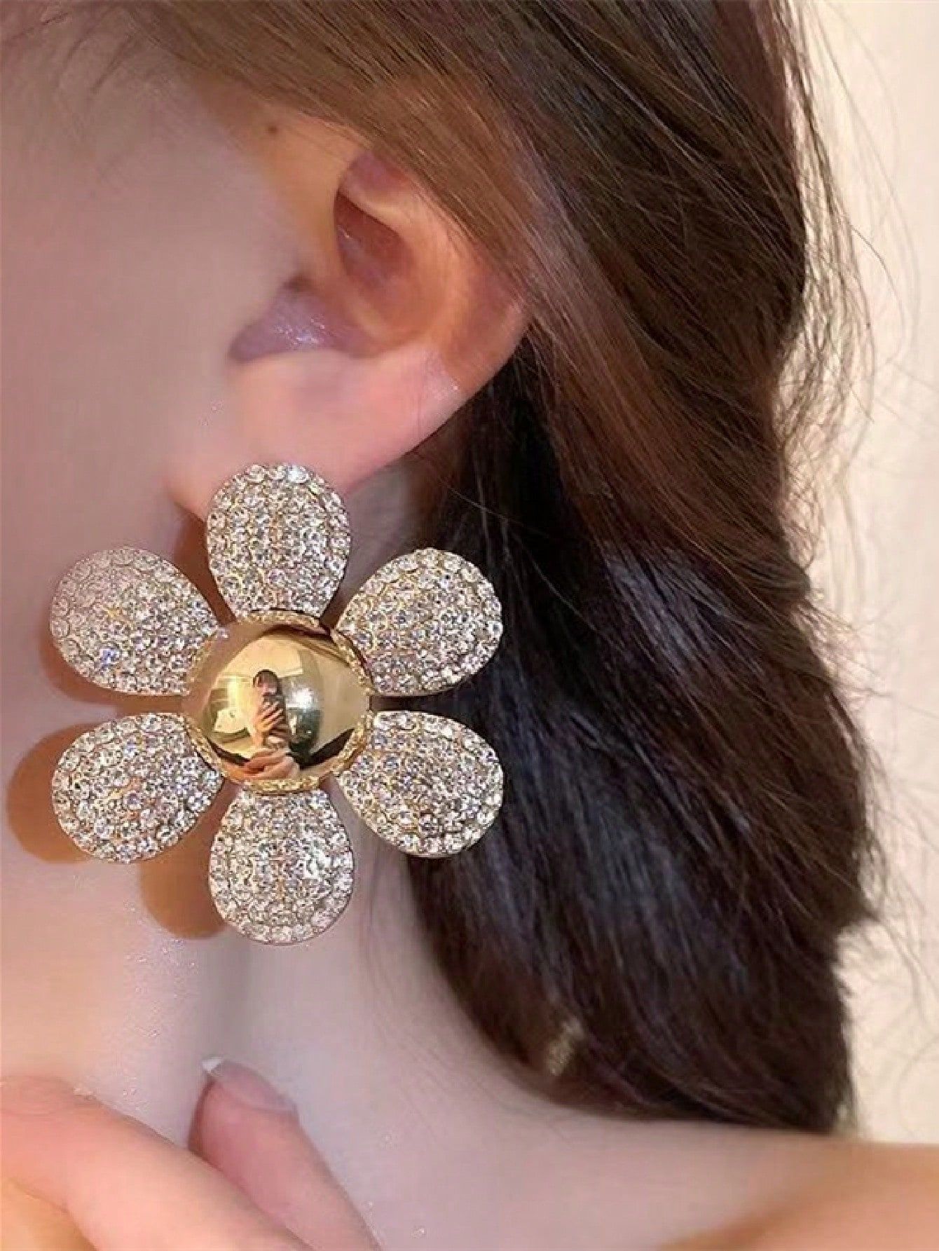 1pair Big Flower Multicolor Crystal Stud Earrings Suitable For Prom, Party, And Daily Wearing | SHEIN