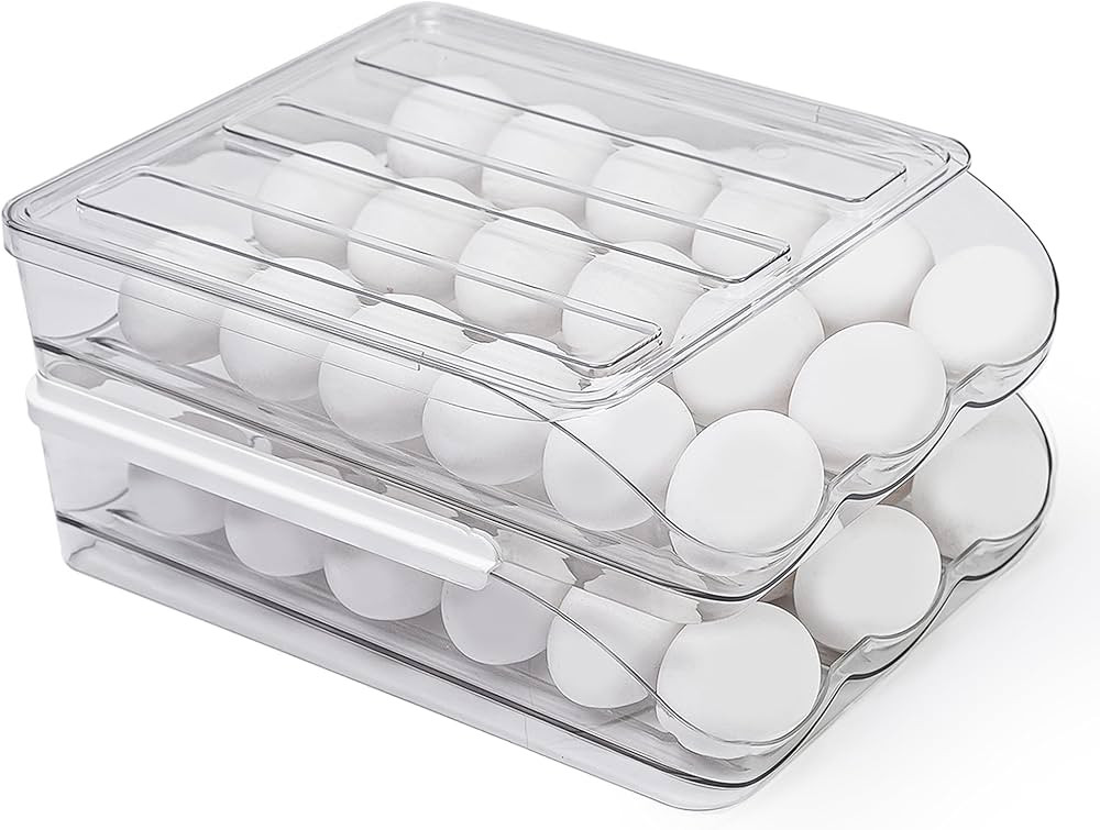 2-Layer Egg Holder for Refrigerator with 36-Egg Storage Capacity | Auto Rolling Stackable Egg Con... | Amazon (US)