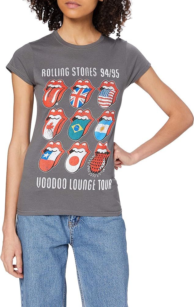 Rolling Stones Official T Shirt Voodoo Lounge Tongue Logo Womens Grey Junior Fit | Amazon (US)