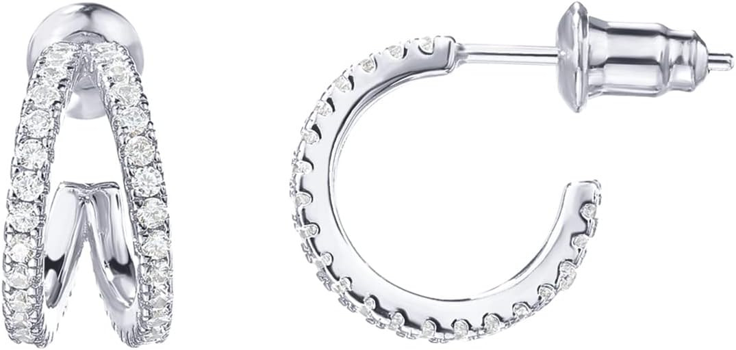 PAVOI 14K Gold Plated Sterling Silver Posts Split Huggie Hoop Earrings for Women - Dainty Multi H... | Amazon (US)