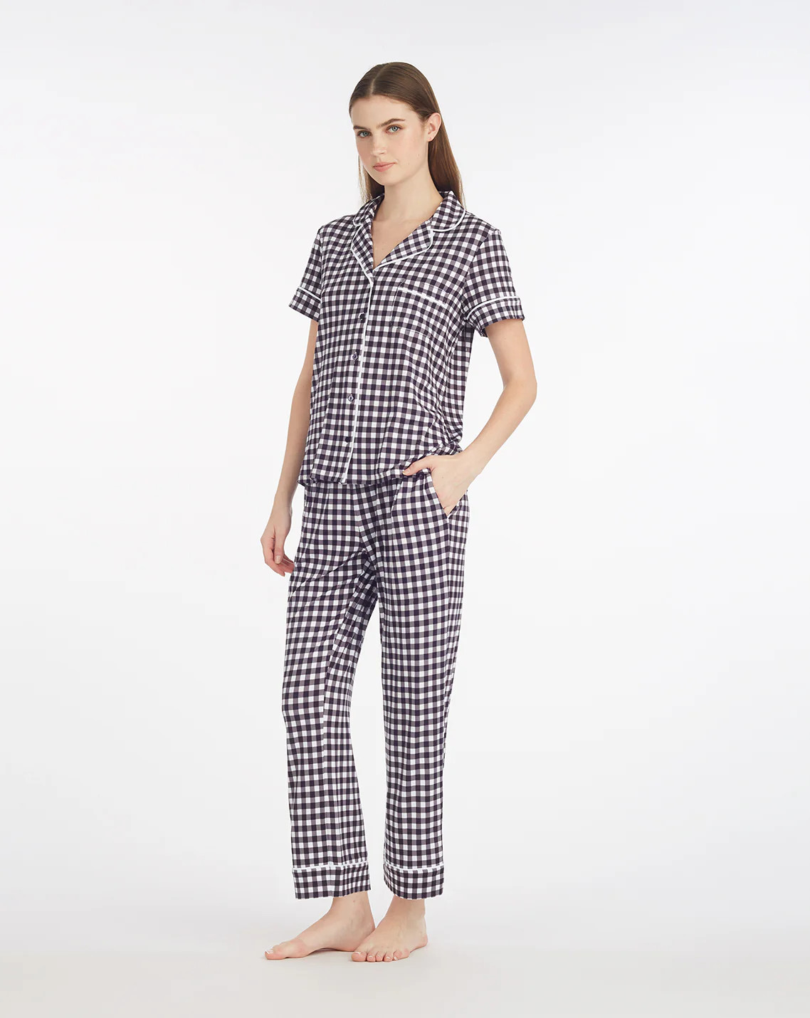 Linda Pajama Set in Navy Gingham | Draper James (US)