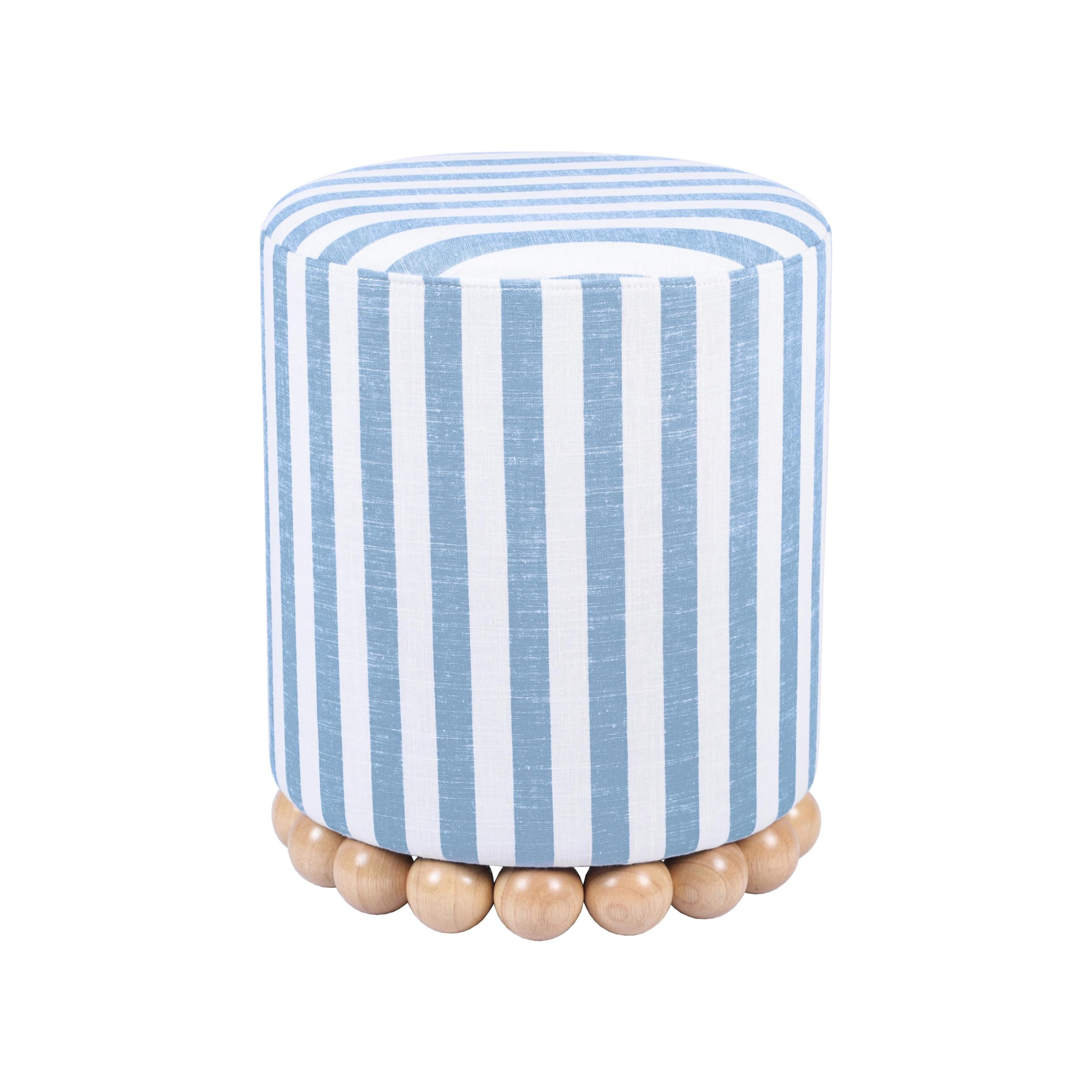 Tov Furniture Dex Pastel Blue Striped Linen Round Ottoman with Wooden Base | Amazon (US)