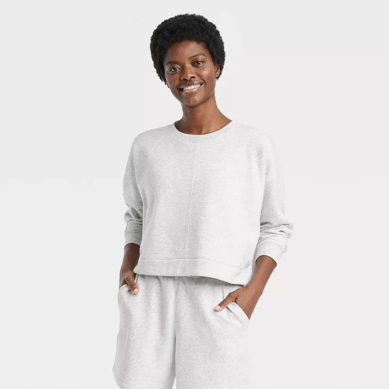 Women's Cotton Fleece Crewneck Cropped Sweatshirt - All in Motion™ | Target