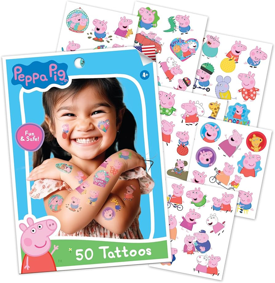 Savvi - 50 Peppa Pig Temporary Tattoos: Skin-Safe Ink, Great for Birthday Parties, Gifts for Boys... | Amazon (US)