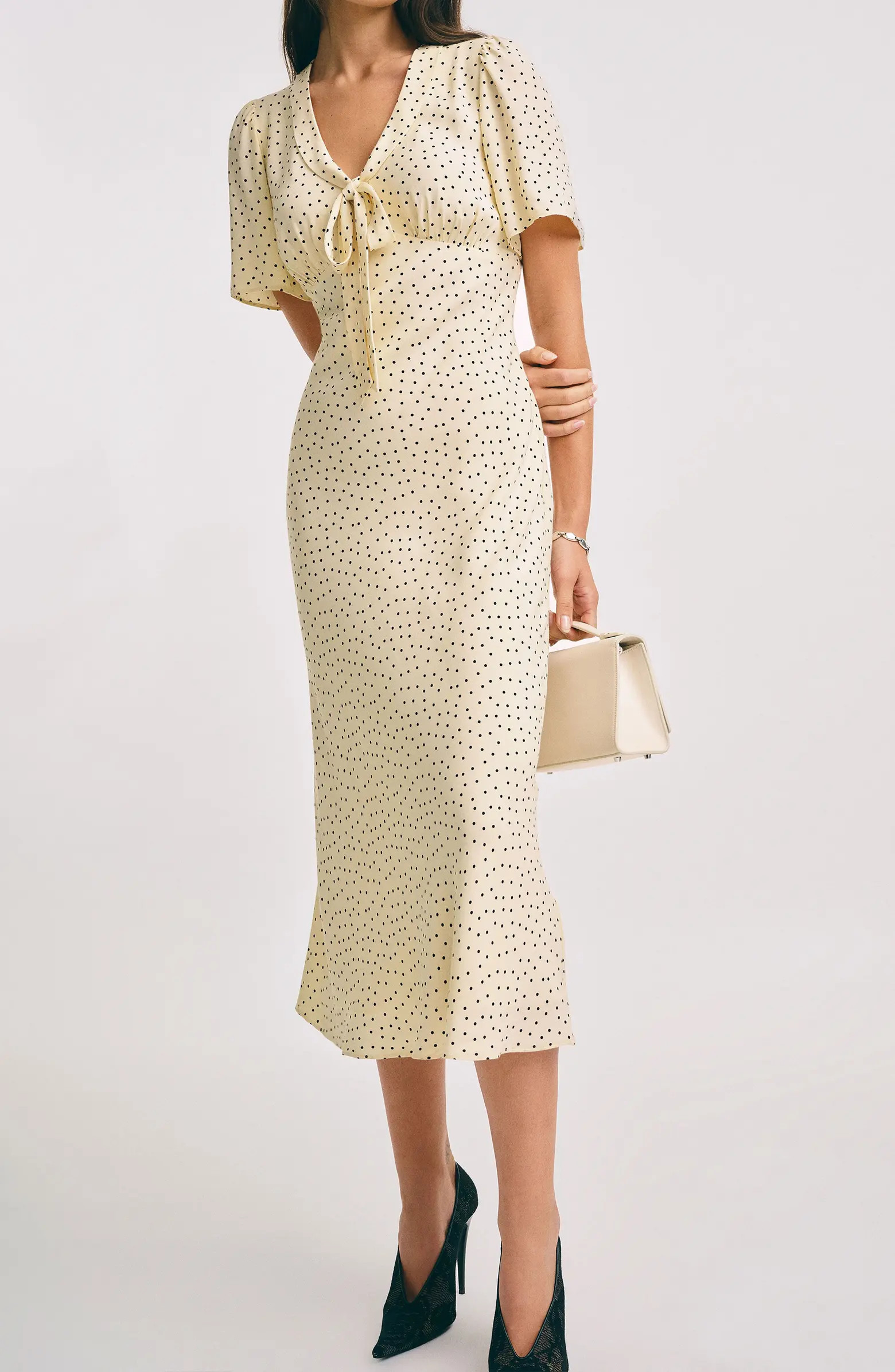 Tyra Polka Dot Short Sleeve Midi Dress | Nordstrom