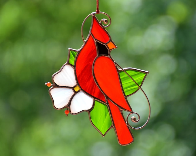 Cardinal Stained Glass Window Hangings Personalized Unique Gift for Mom Stained Glass Bird Suncat... | Etsy (US)