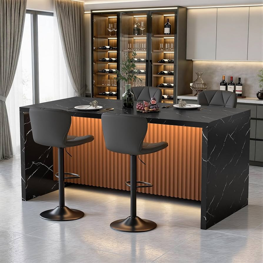 67" Kitchen Island Table Set with 4 Bar Stools, Faux Marble Top Island Table, Counter Height Dini... | Amazon (US)