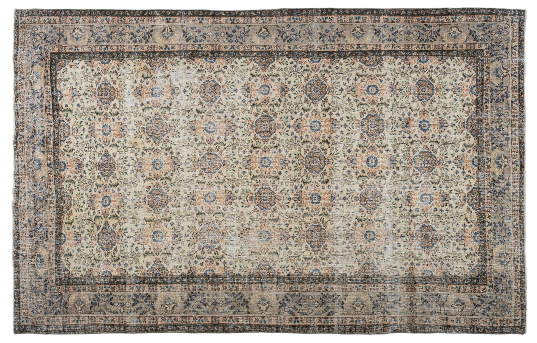 7'1" x 11'1" Vintage Distressed Rug, Beige - Burela | Revival Rugs Inc
