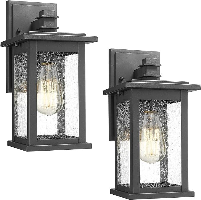 Emliviar Outdoor Wall Mount Lights 2 Pack, 1-Light Exterior Sconces Lantern in Black Finish with ... | Amazon (US)