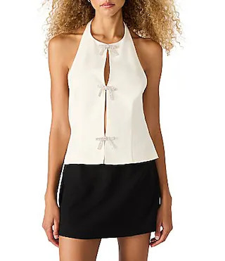 Steve Madden Juvia Halter Neck Sleeveless Rhinestone Bow Top - 12 | Dillard's