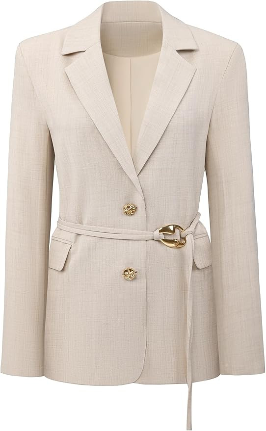 Women's Business Casual Blazer 2026 Long Sleeve Tie Waist Summer Spring Jacket with Pocket | Amazon (US)