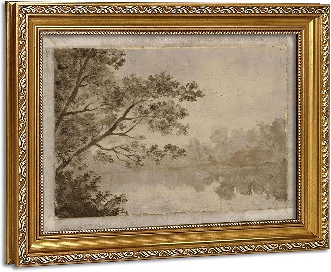 Vintage Gold Framed Wall Art Sepia Toned Tree and River Scene Landscape Wall Decor Sketch Antique... | Amazon (US)