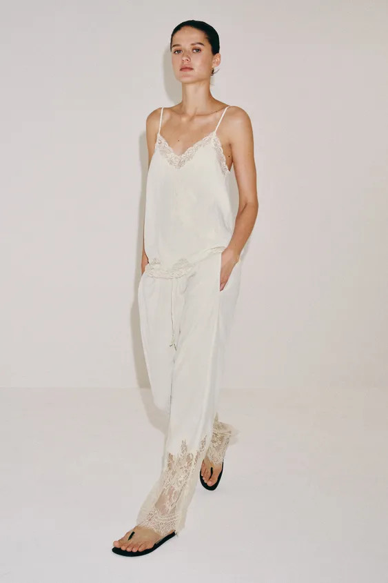 ZW COLLECTION LACE PYJAMA-STYLE TROUSERS | Zara UK