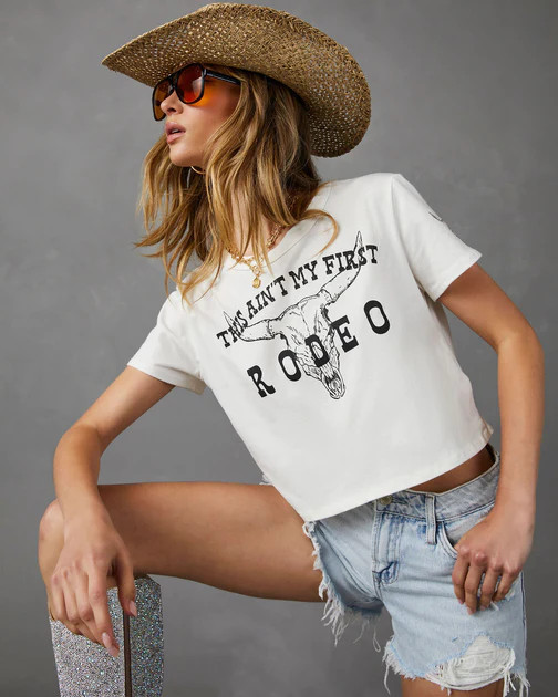 This Ain't My First Rodeo Crop Tee - White | VICI