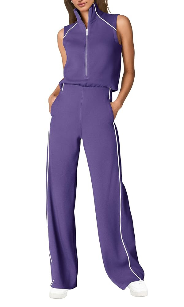 SENSERISE Womens Summer Jumpsuits Dressy Casual Sleeveless Mock Neck Top Wide Leg Pants Romper wi... | Amazon (US)