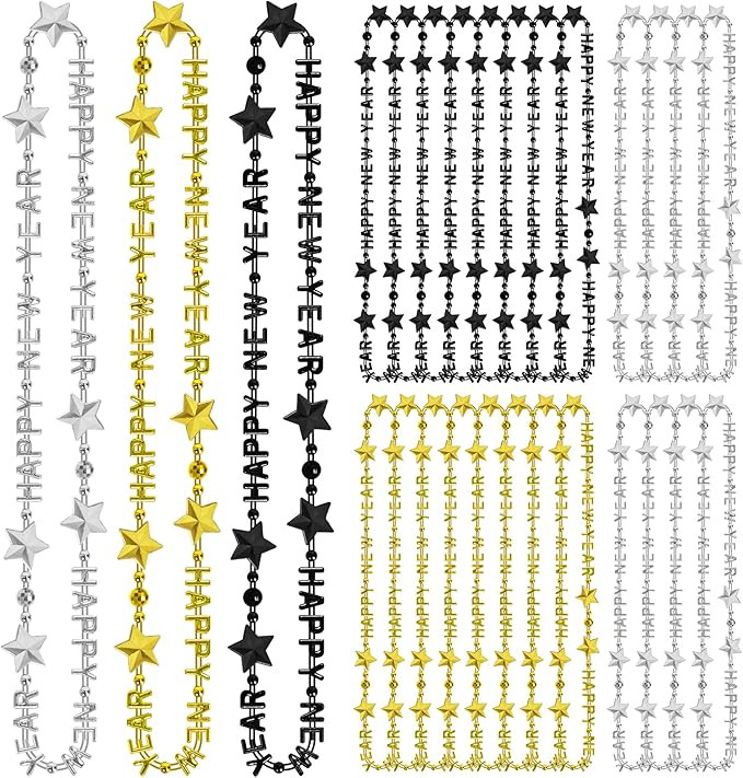24PCS New Years Necklace Decorations, Bead Necklaces Party Supplies 2026, HAPPY NEW YEAR Star Nec... | Amazon (US)