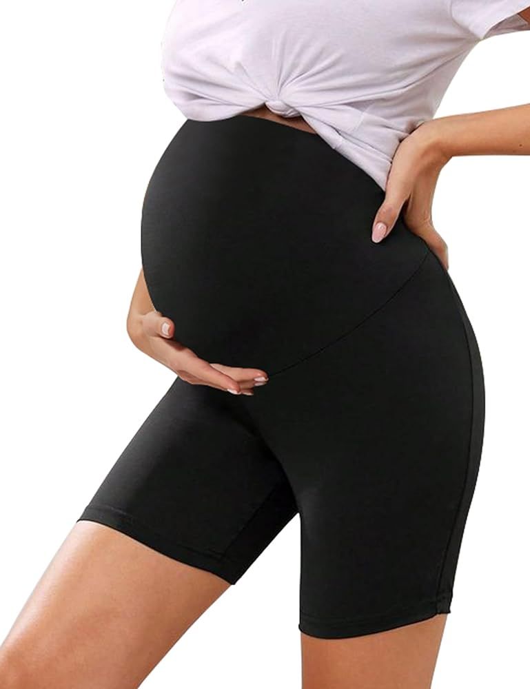 KIM S 5" Soft Lounge High Waisted Maternity Biker Shorts - Yoga Active Workout Maternity Shorts | Amazon (US)