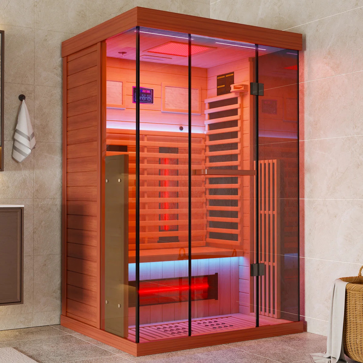 Meissalivve Full Spectrum Infrared Sauna, 1-2 Person Home Sauna, Red Cedar Indoor Sauna With Reso... | Wayfair North America