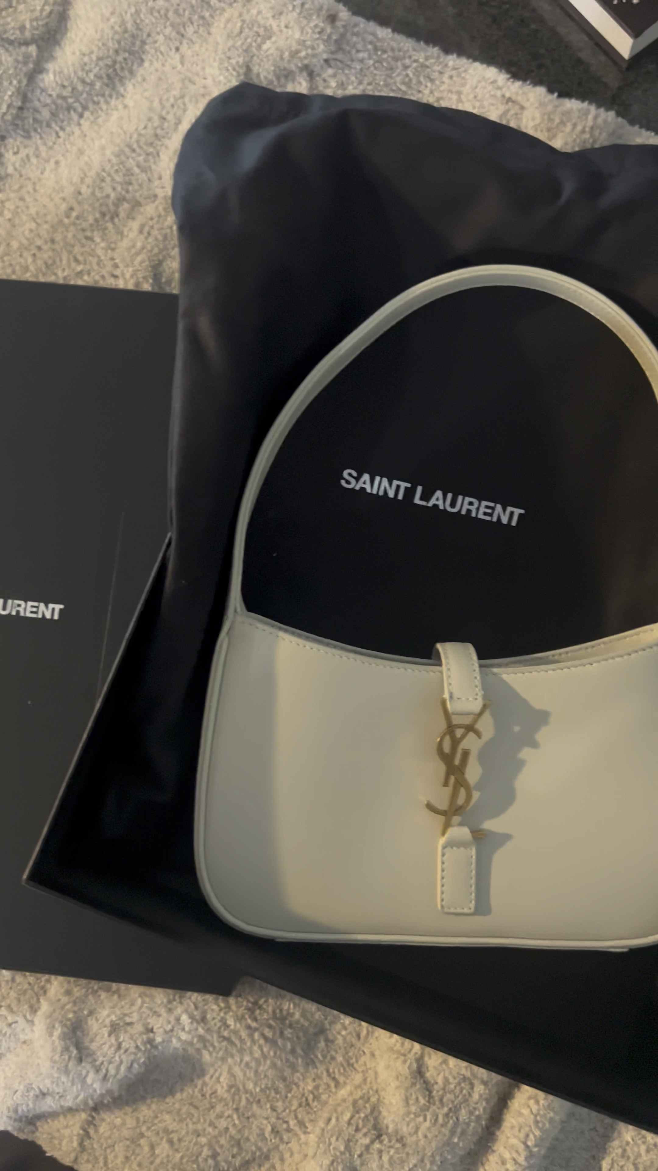 Saint Laurent Le 5 A 7 Mini Calfskin Hobo Bag Soft Crema