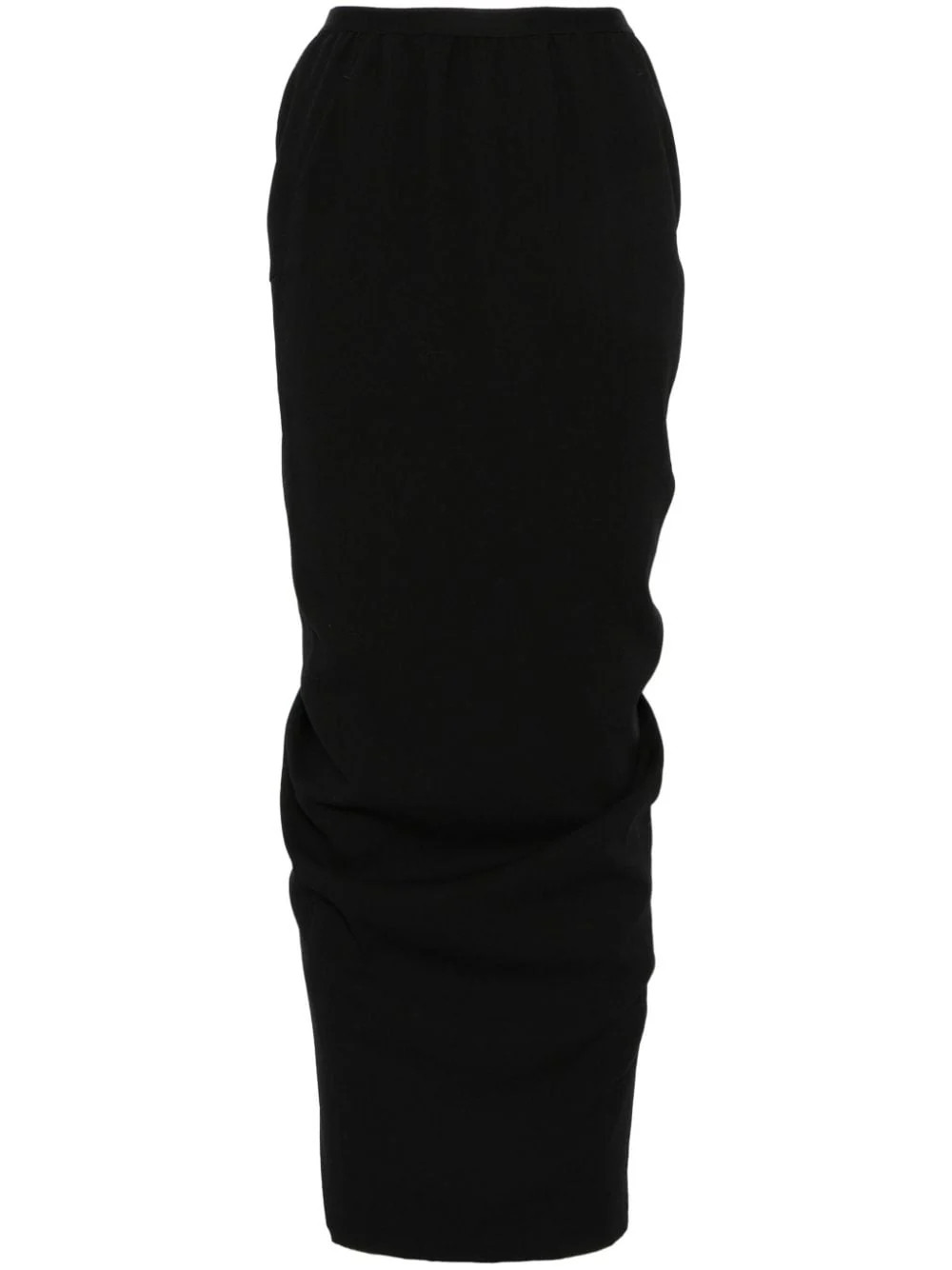 Rick Owens Women's Virgin Wool Crepe Texture Elasticated Waistband Skirt in Black | Size 42 | RO02D3383WA09 | LOZURI