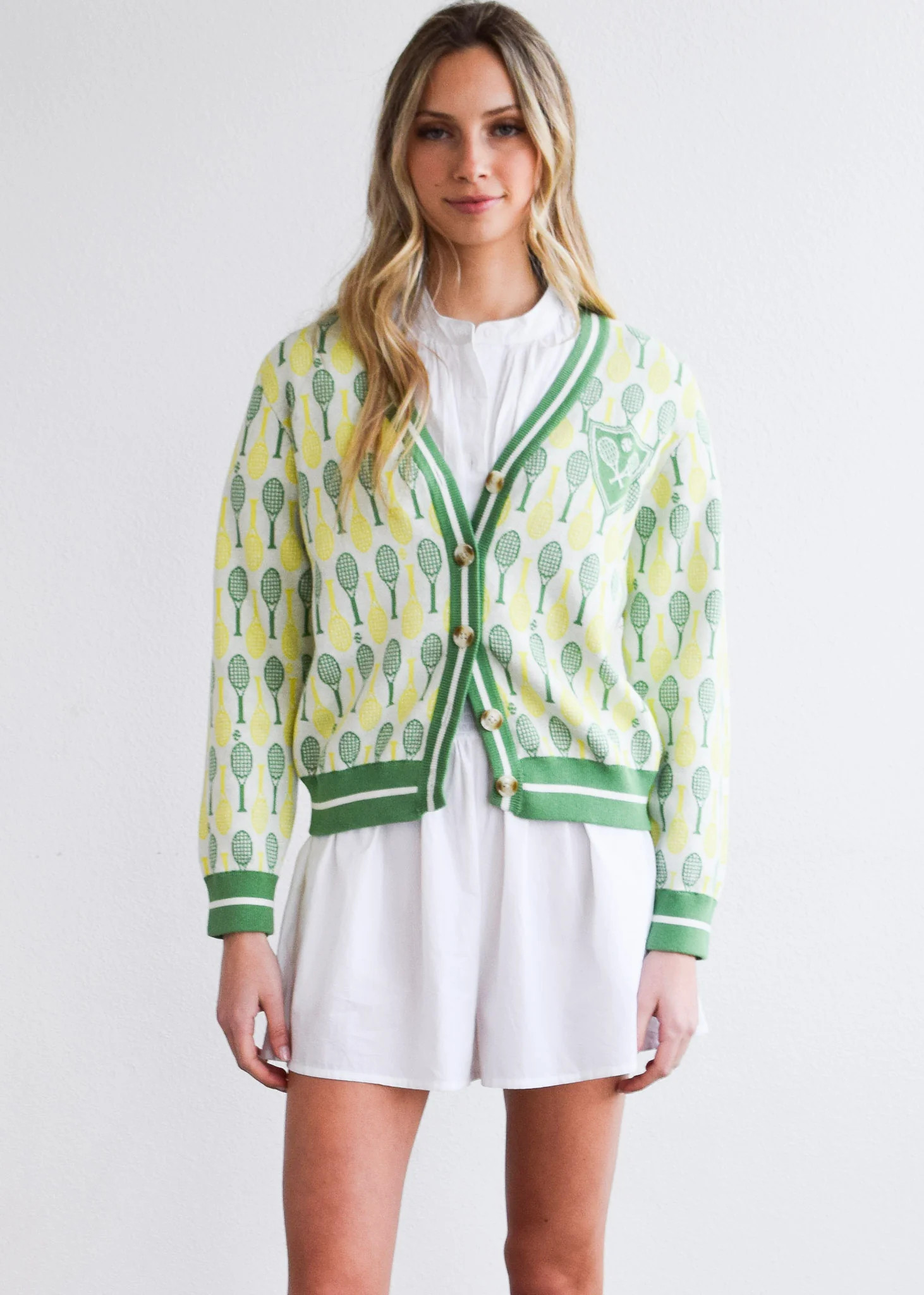 Long Sleeve Cardigan Sweater - Tennis Racquets | Never A Wallflower