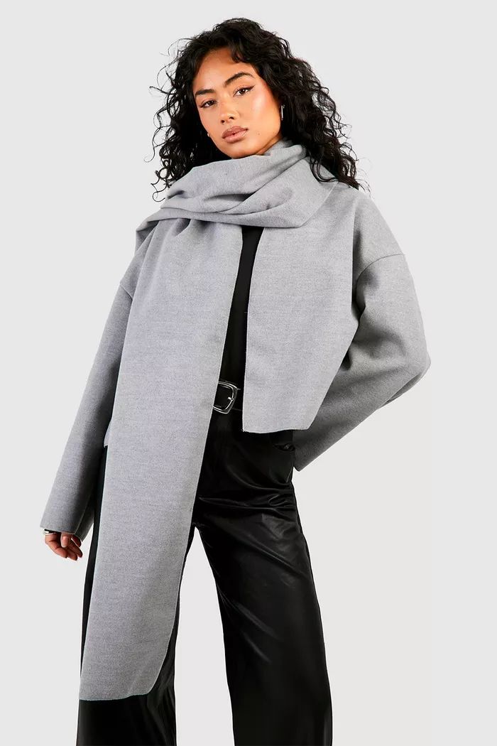 2 In 1 Scarf Detail Wool Look Short Coat | boohoo (US & Canada)