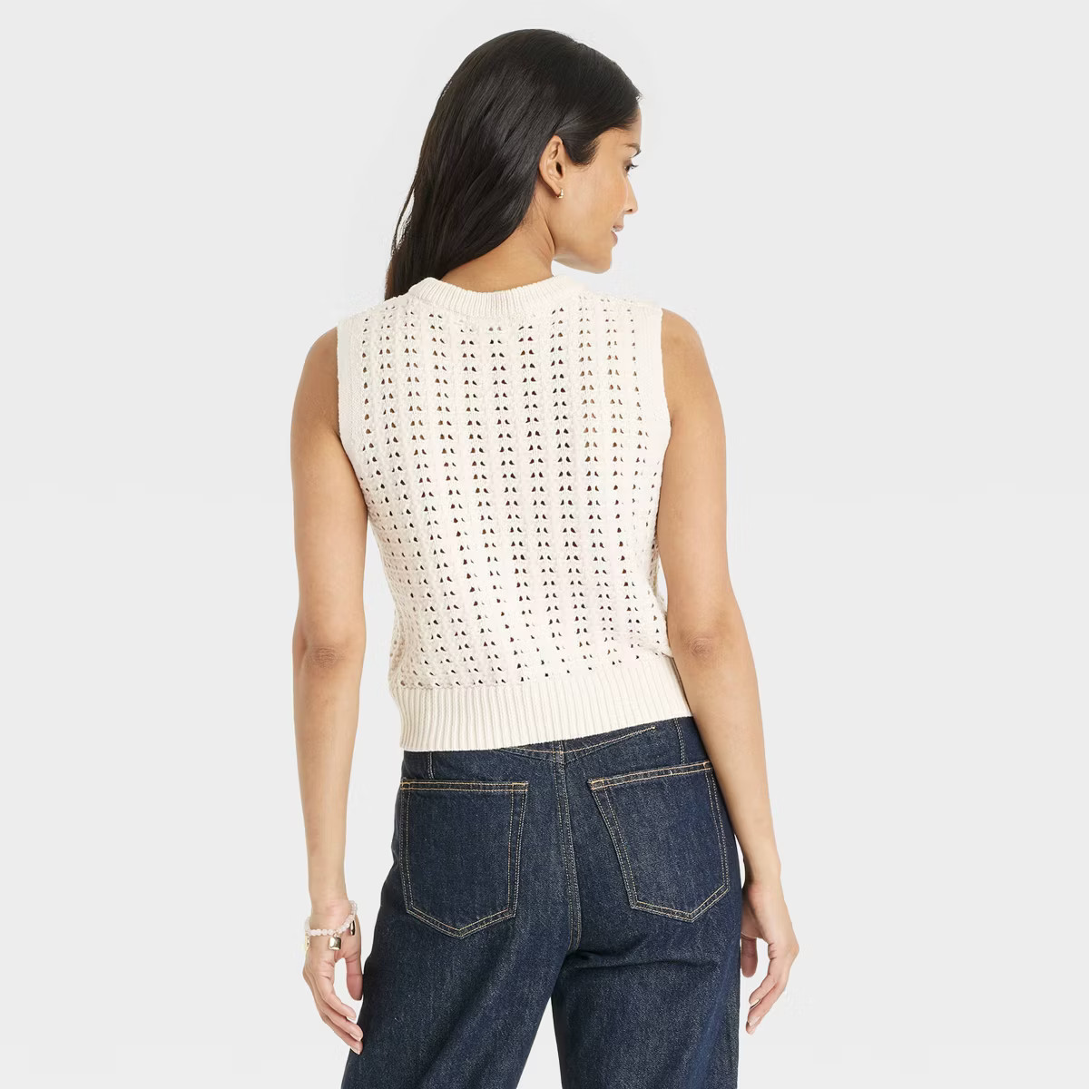 Women's Openwork Sweater Vest - Universal Thread™ Cream S | Target