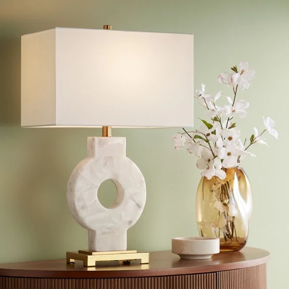 Possini Euro Design Mavi 25 1/2" High Round Modern 3-Way Table Lamp White Finish Alabaster Marble... | Walmart (US)
