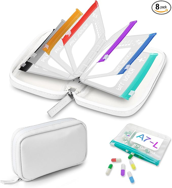 Timueetech A7 Waterproof Pill Organizer with 7 PCS L Size Zippered Pill Pouches for A7 Binder, La... | Amazon (US)