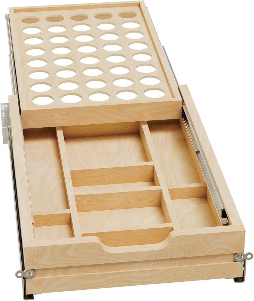 Rev-A-Shelf 15 Inch 2 Tiered Cutlery and Utensil Pullout Drawer Organizer with KCUP Tray and Soft... | Amazon (US)