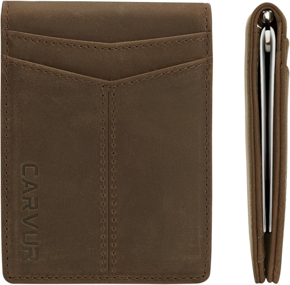 Slim Bifold RFID Blocking Full Grain Genuine Leather Front Pocket Minimalist Thin Wallet with Mon... | Amazon (US)