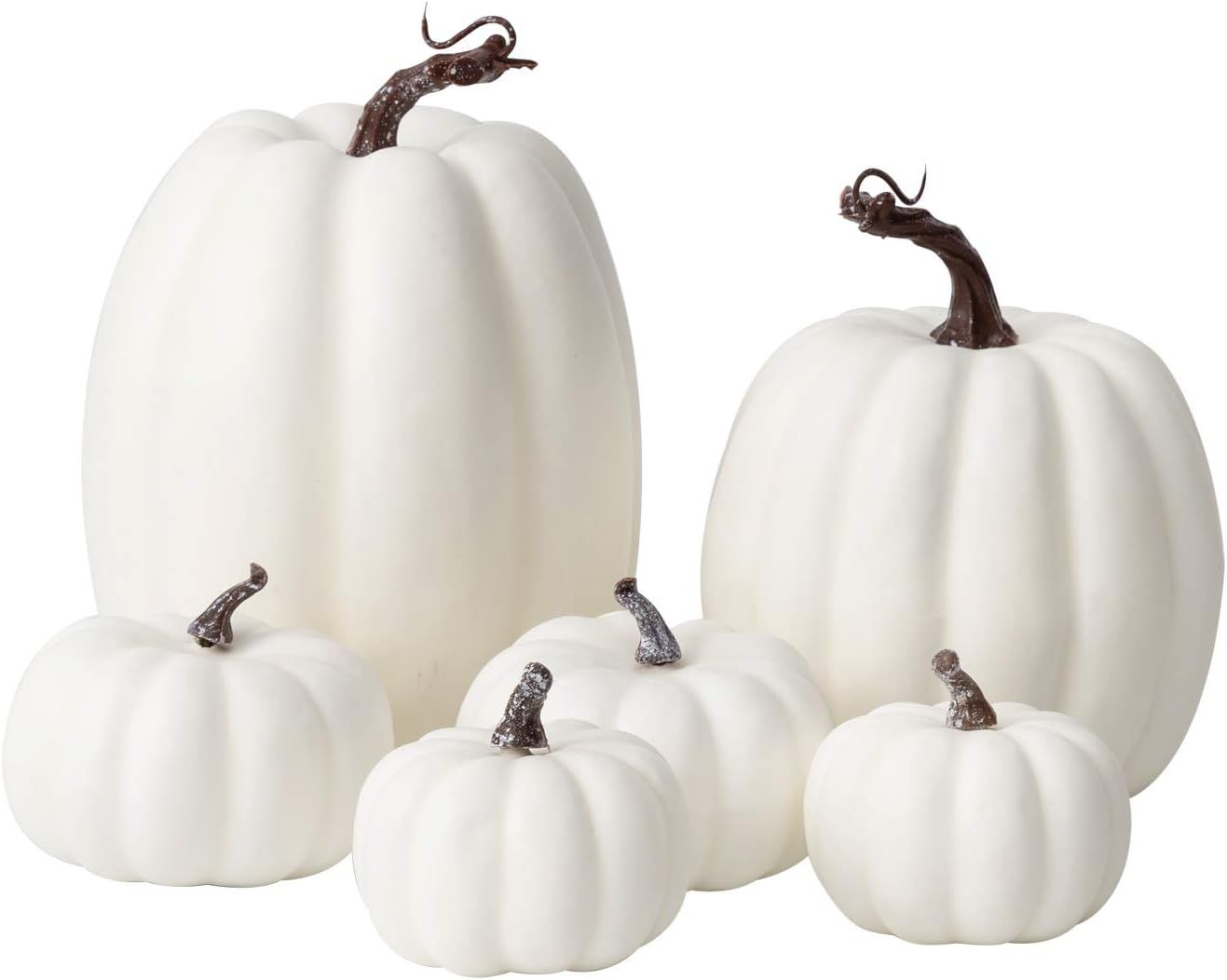 Oyydecor 6Pcs Assorted Sizes Artificial Pumpkins Decoration Harvest Fall White Pumpkins Fake Foam... | Amazon (US)