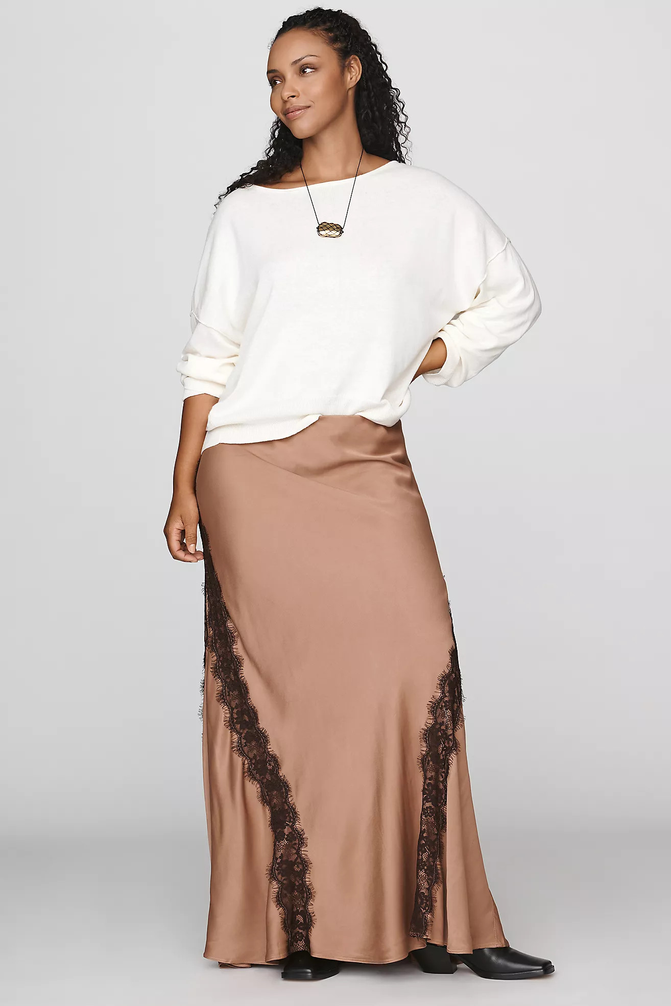 By Anthropologie Tilda Lace-Trim Maxi Slip Skirt | Anthropologie (US)