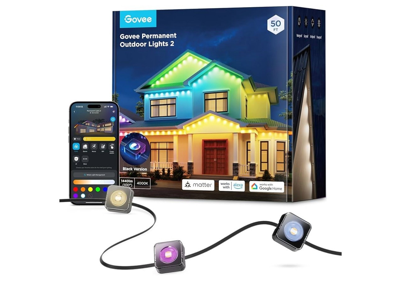 Govee Permanent Outdoor Lights 2, 50ft RGBIC Outdoor Lights with 36 LED Lights, IP67 Waterproof, 100 Scene Modes with 40lm White for Outdoor Decorations, Works with Alexa, Google Assistant, Black

#LTKParties #LTKHome #LTKSummerEdit