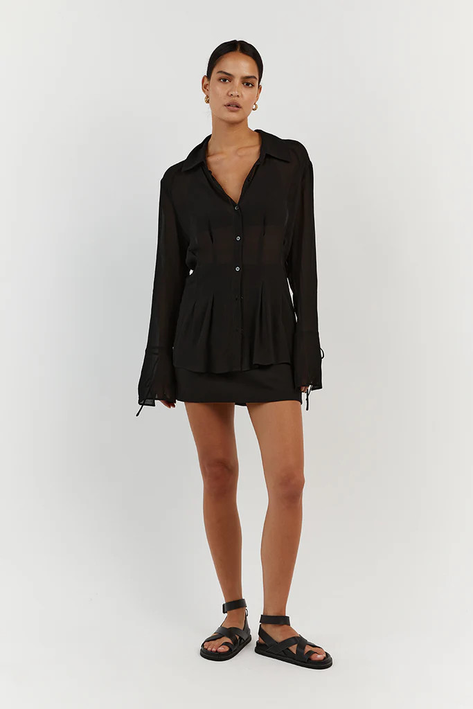 BOWIE BLACK SHEER VISCOSE SHIRT | DISSH