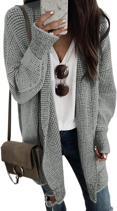 Sidefeel Womens 2024 Fall Winter Long Sleeve Open Front Cardigan Sweaters Oversized Checkered Chu... | Amazon (US)