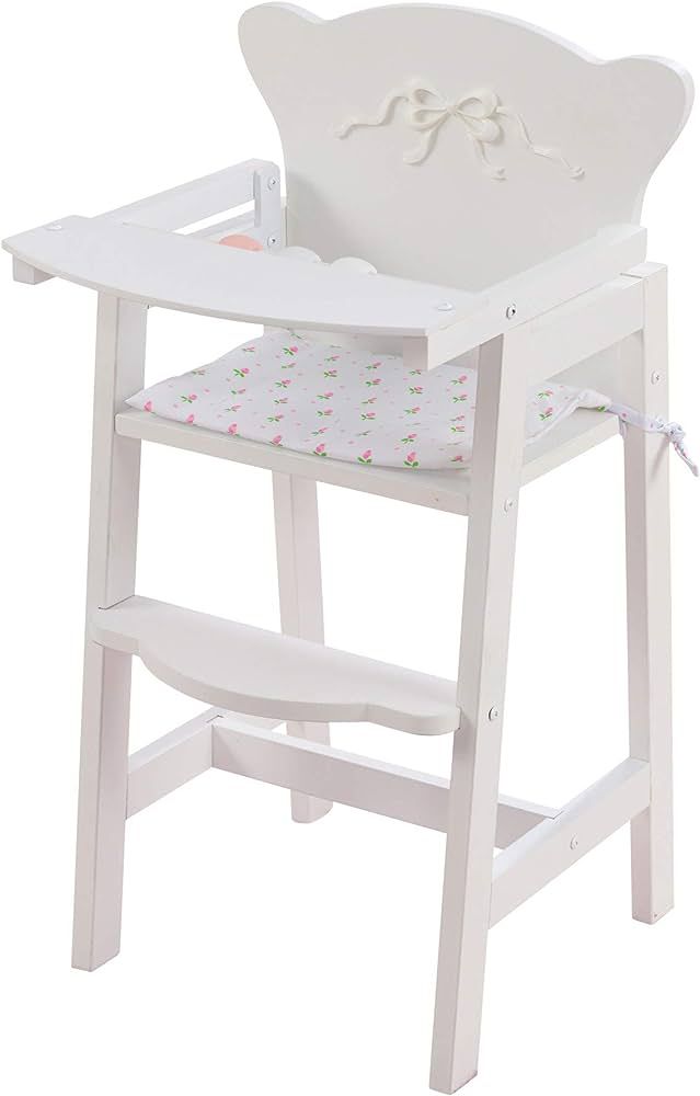 KidKraft Tiffany Bow Scalloped-Edge Wooden Lil Doll High Chair with Seat Pad - White, Gift for Ag... | Amazon (US)