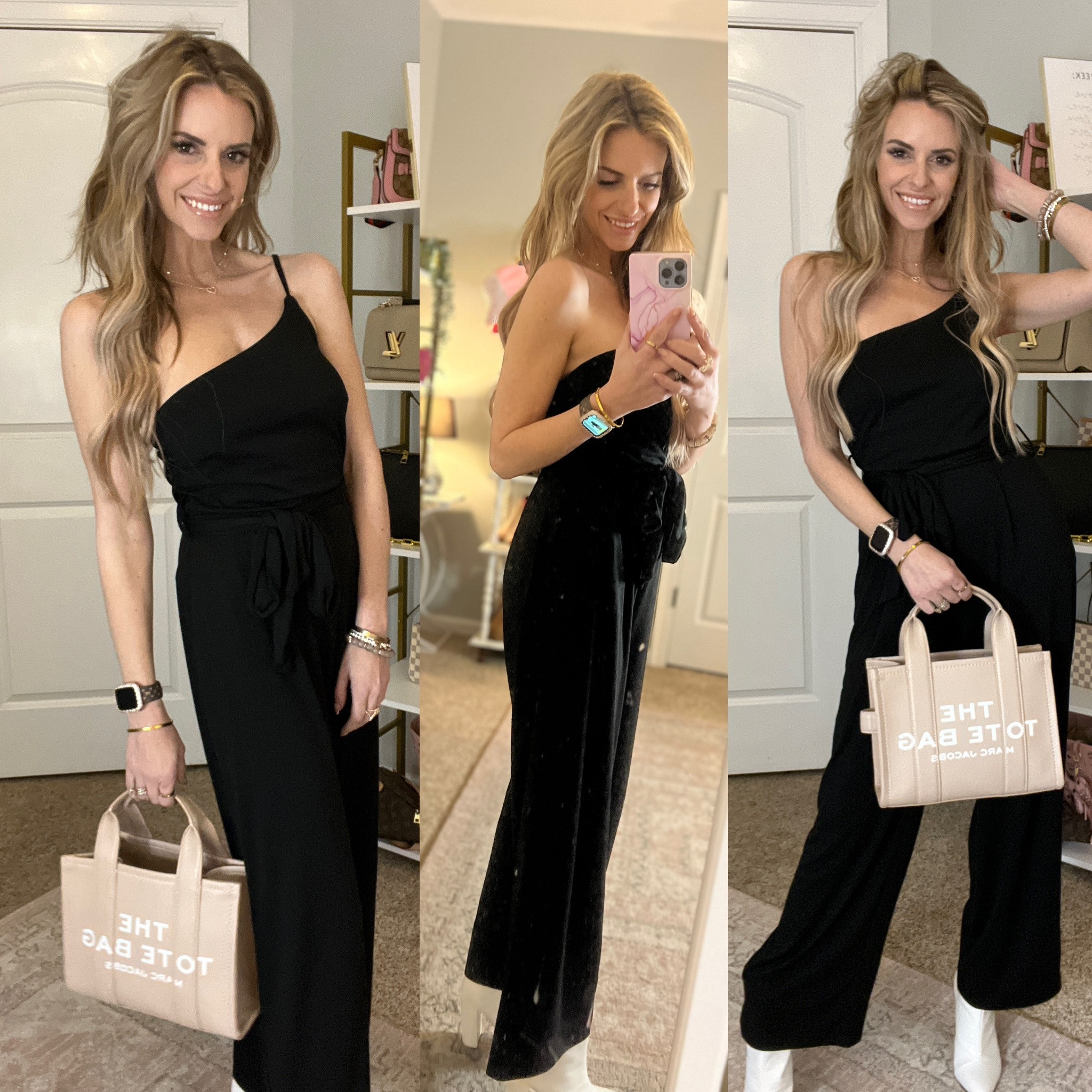 Super cute, dressy but comfy, one shoulder jumpsuit in black! Easy to dress up or down! Available on Amazon! Bag is genuine leather from Dh Gate 

#LTKSeasonal #LTKGiftGuide #LTKitbag