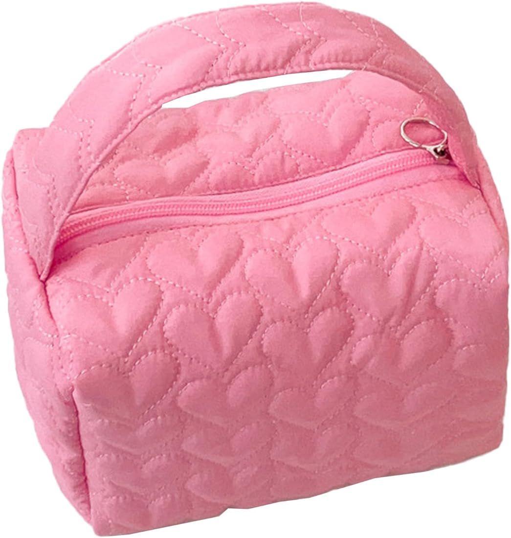 DSDFIDn Heart Quilted Large Capacity Makeup Bag Toiletry Tote Cosmetics Pouch for Women with Hand... | Amazon (US)