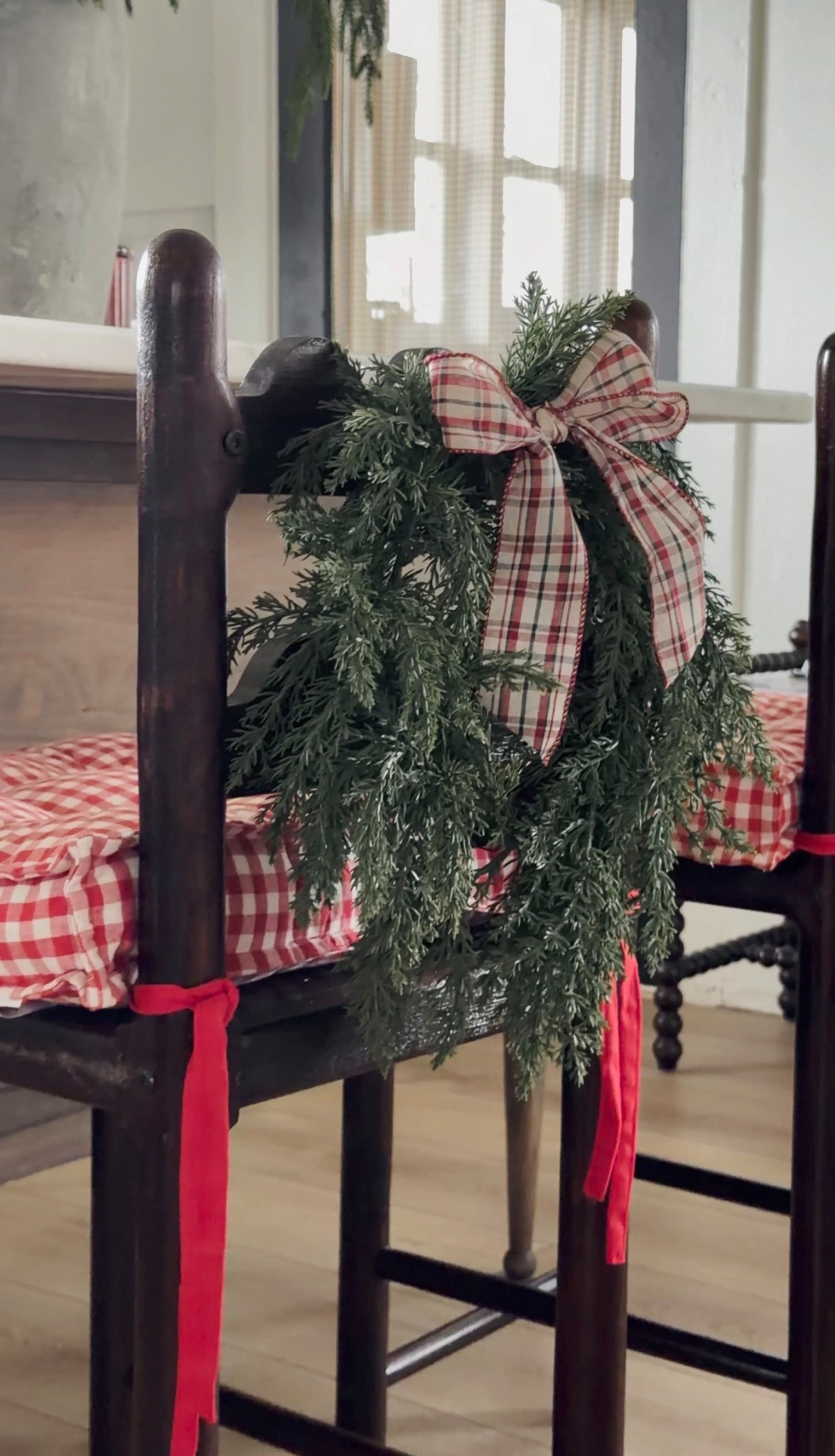 These many juniper wreaths are super cute from Kirkland’s also linking the seat cushion from Walmart red gingham seat cushion. The quality is a plus and it’s only $16 super thick and feels like a memory foam cushion. Also, the ribbon is from Walmart and the counter stools are handmade from Etsy.

#LTKHoliday #LTKFindsUnder50 #LTKHome