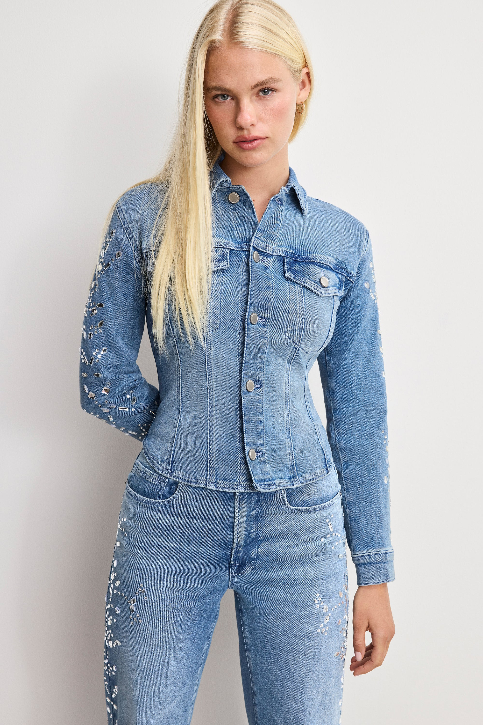DOLLY CRYSTAL FITTED JACKET | INDIGO1089 - GOOD AMERICAN | Good American