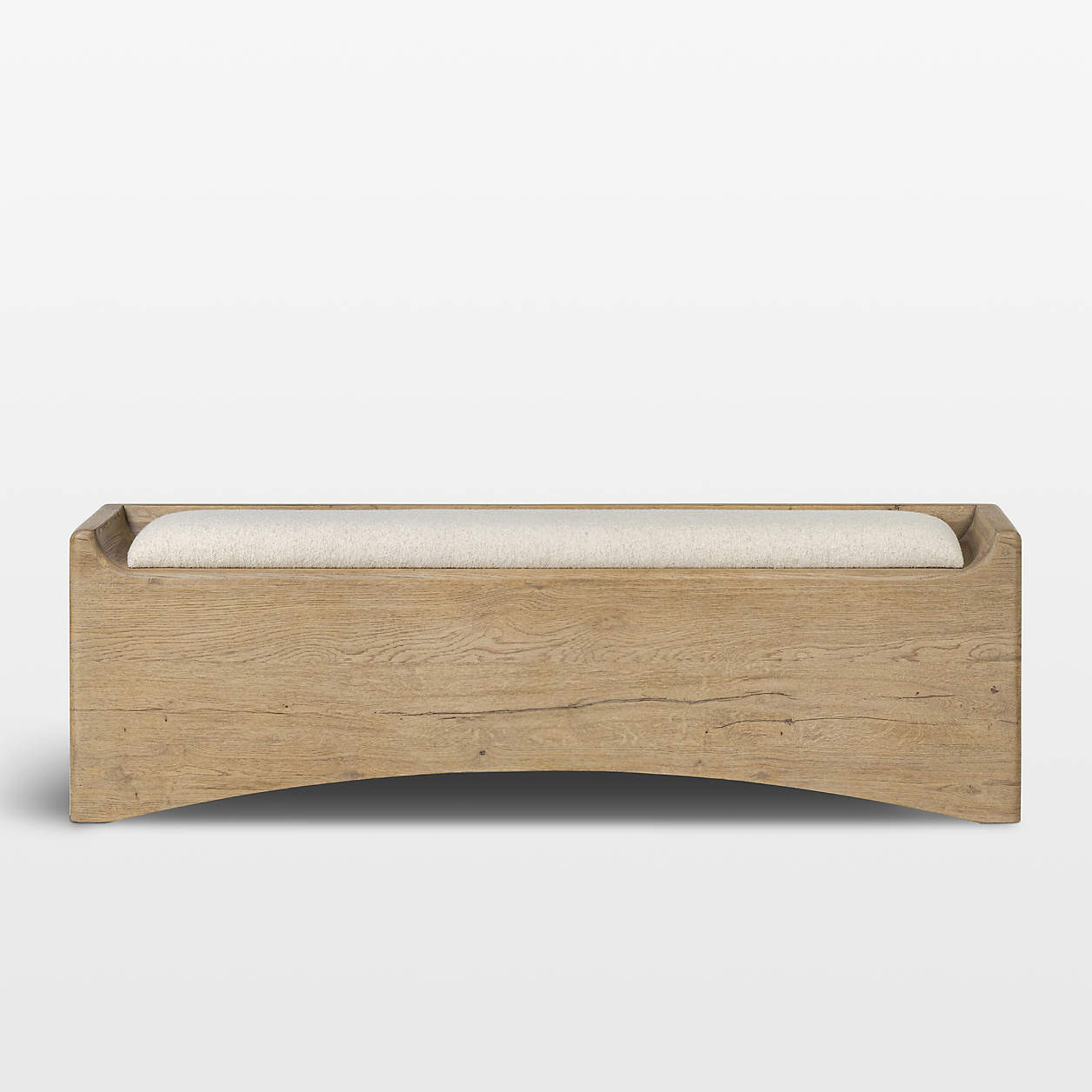 Balon Charter Oatmeal Fabric with Drifted Oak Thick Veneer Storage Trunk | Crate & Barrel | Crate & Barrel