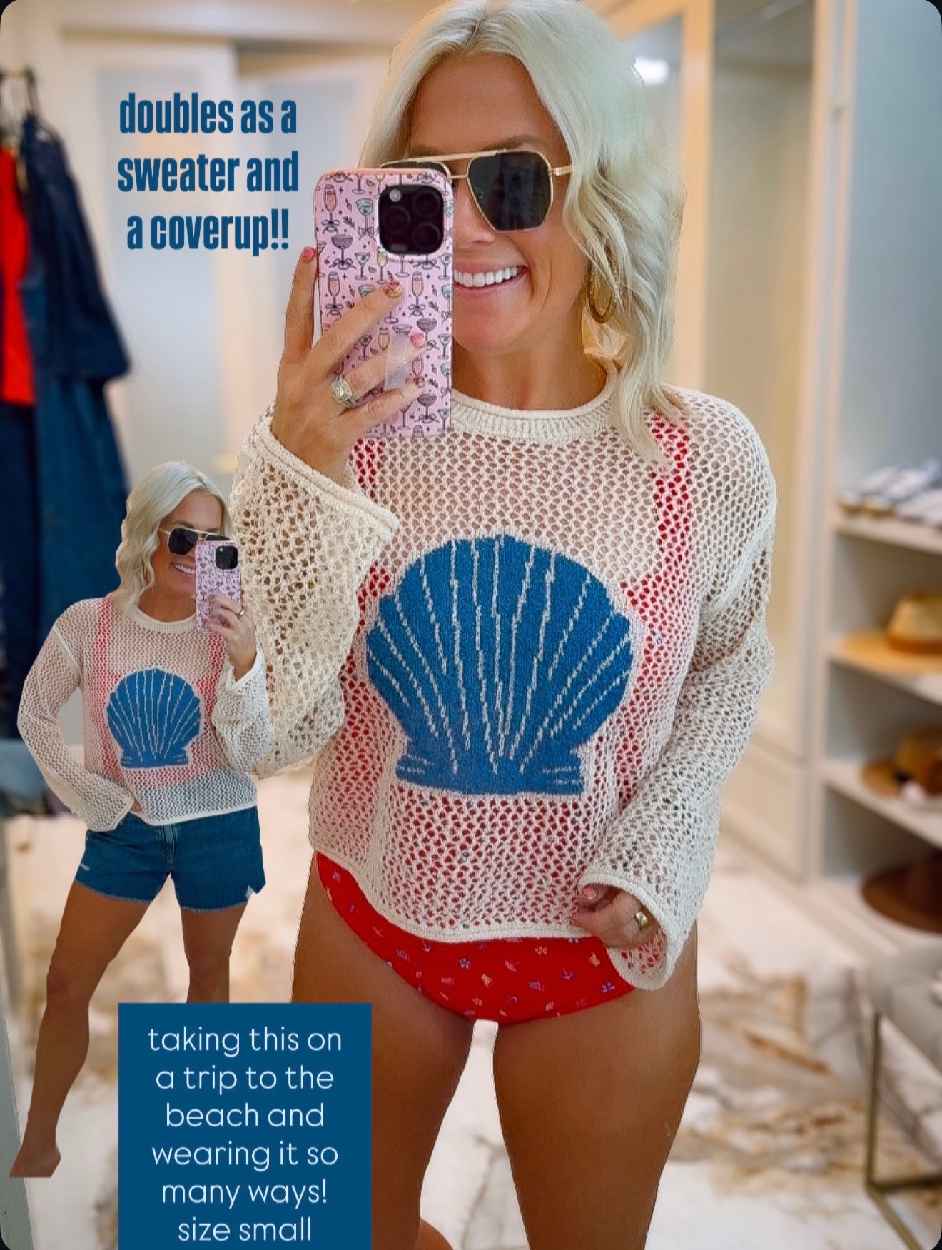 Size up one in the sweater , large