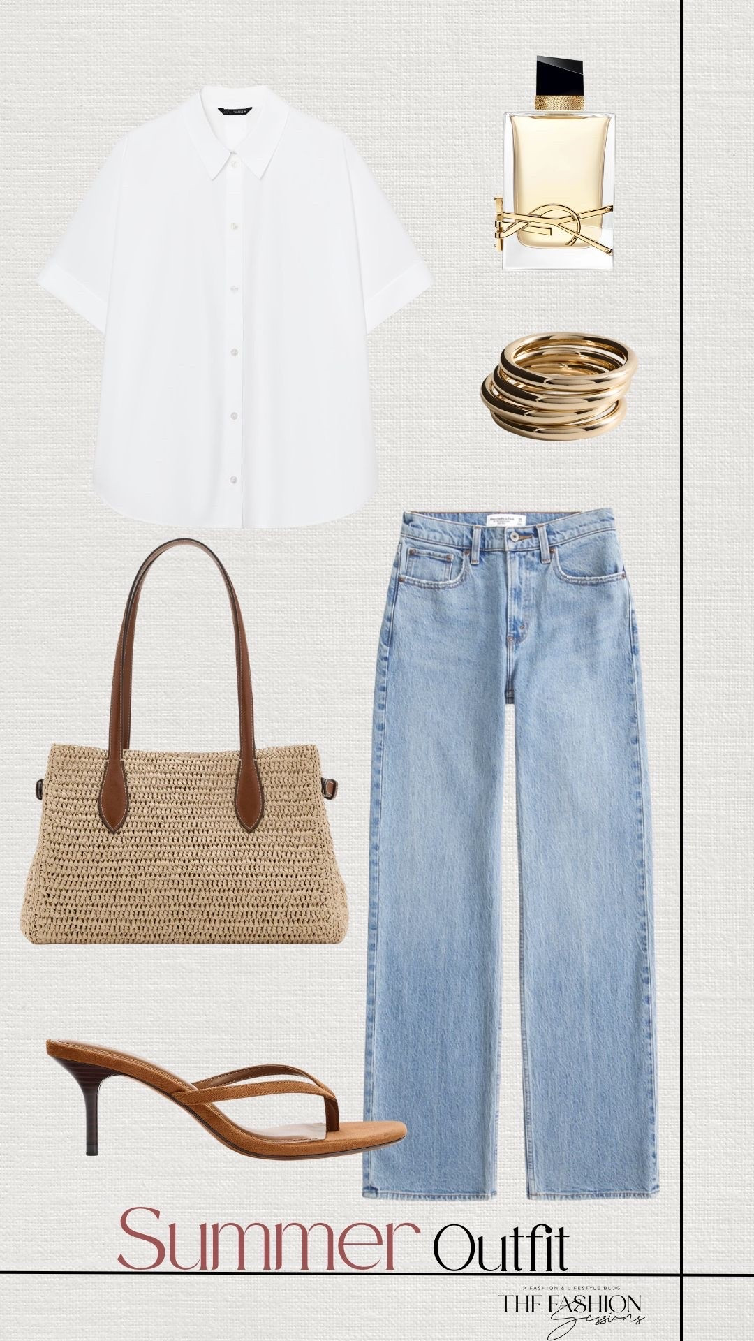 Summer Outfit | Short Sleeve Button Down | Brown Sandals Heels | Woven Bag |

#LTKootd