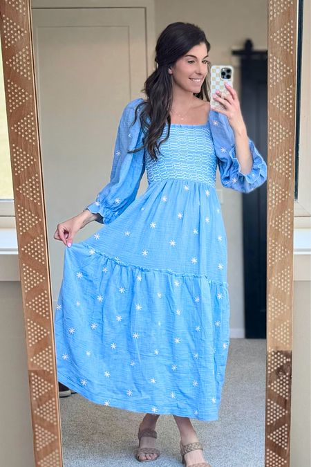 Look at this gorgeous pastel blue long sleeve midi dress paired with a neutral sandal! This is perfect for Spring picnics!
#outfitidea #affordablestyle #modestlook #amazonfinds

#LTKSeasonal #LTKshoecrush #LTKstyletip