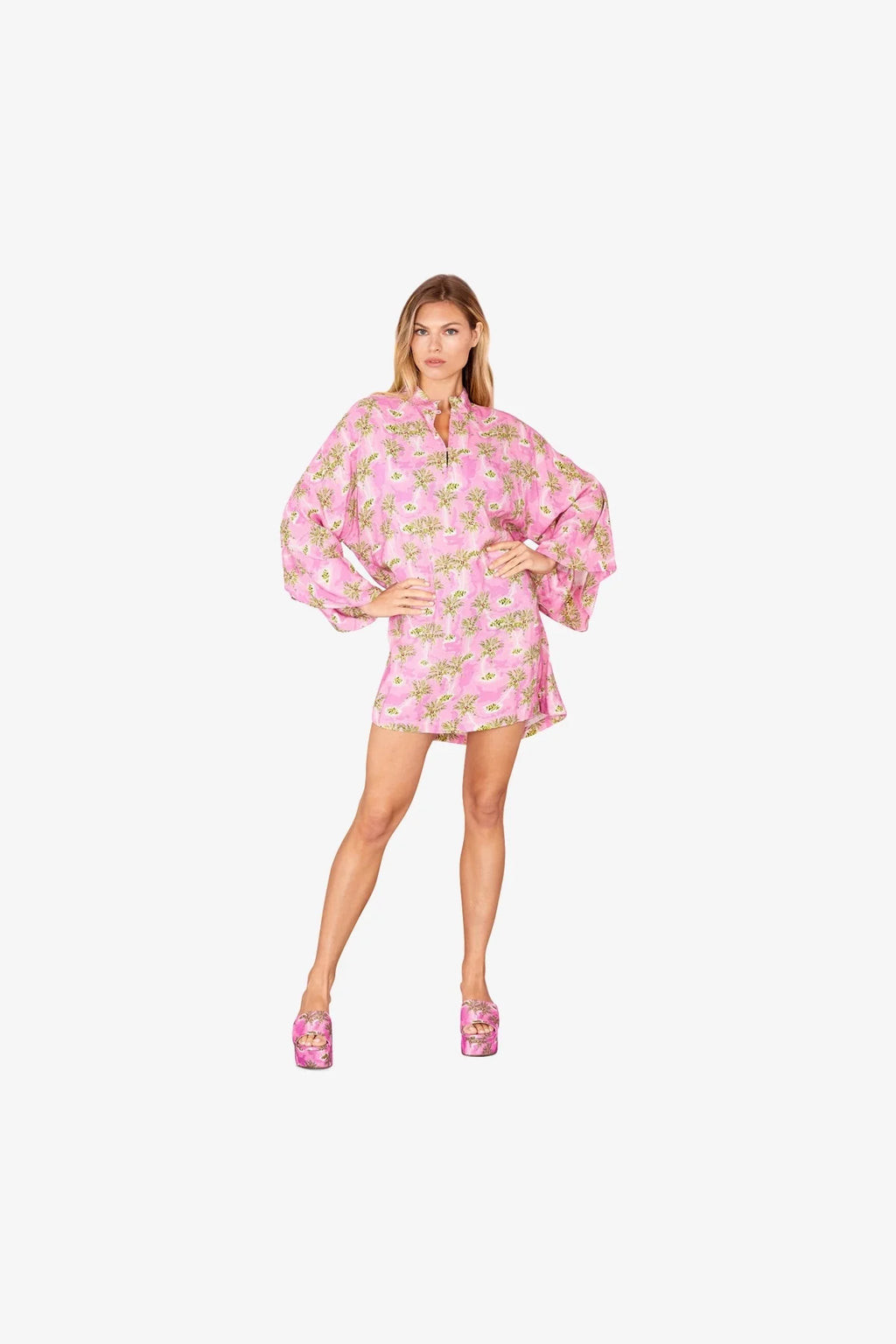Larroudé X La Vie Style Short Caftan In Pink Paradise Beach Print | Larroude