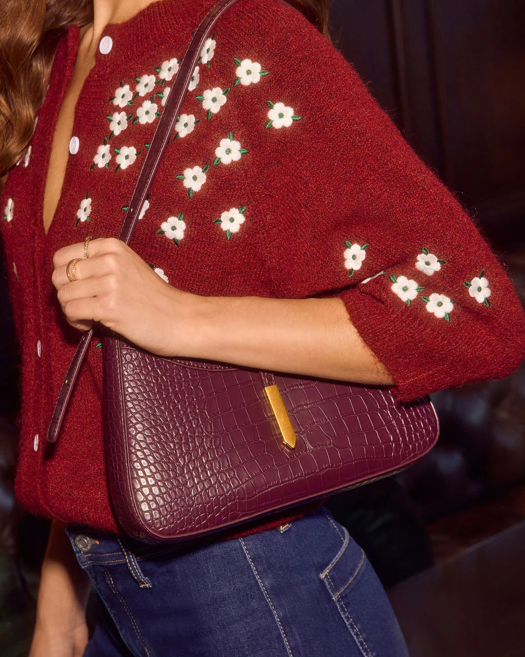 Verah Vegan Leather Croc Embossed Shoulder Bag | VICI