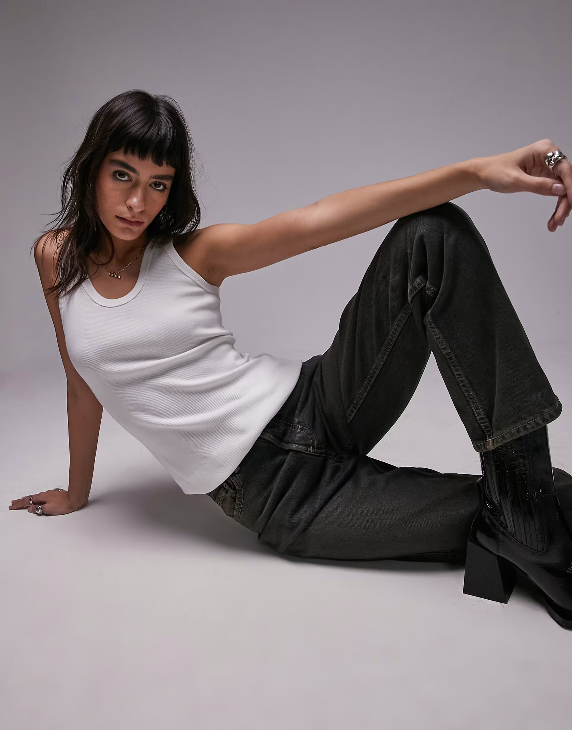 Topshop ribbed scoop v neck vest in white | ASOS (Global)