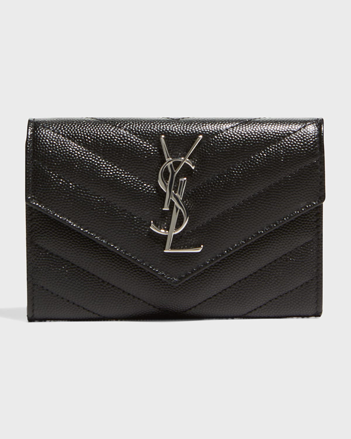YSL Monogram Small Flap Wallet in Grained Leather | Neiman Marcus